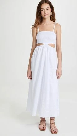 Buy ???? FAITHFULL THE BRAND Tayari Midi ???? Dress Plain White ????