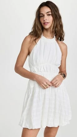 Outlet ⌛ Jonathan Simkhai Bea Gauze Halter Mini ???? Dress White ❤️