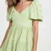 Buy ???? Jonathan Simkhai Cadence Plisse Puff Sleeve Mini ???? Dress Pear ????