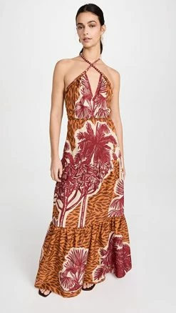 Cheapest ???? Johanna Ortiz Ritos De Duelo Maxi ???? Dress Toile Mustard Orange/Ecru/Wine ????