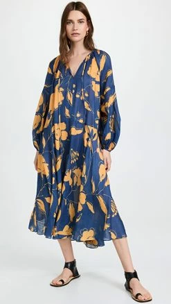 New ⭐ Lee Mathews Malorie Maxi ???? Dress Navy Orange ????