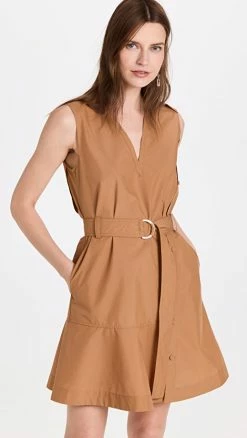 Promo ???? 3.1 Phillip Lim Cotton Poplin V Neck Belted ???? Dress Ochre ❤️