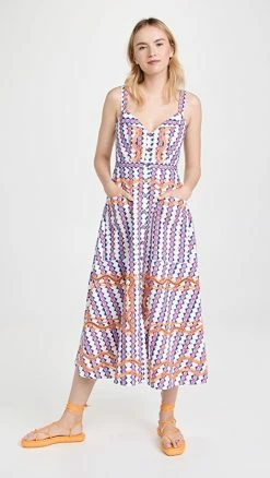 Best Pirce ???? Saloni Fara ???? Dress Open Sky Stripe/Emb ????