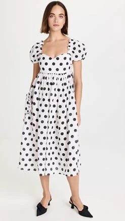 Budget ???? Sleeper Picnic Linen ???? Dress In Polka Dot Black/White ????