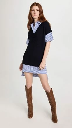 Buy ???? STAUD Bridget ???? Dress Navy/Blue White Stripe ????
