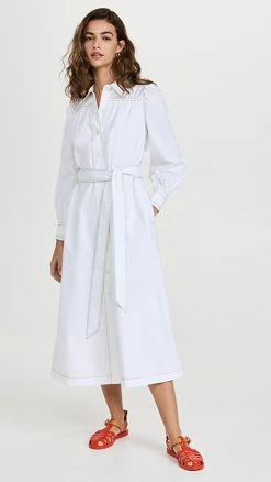 Discount ???? Tory Burch Multicolor Topstitch Artist ???? Dress White ????