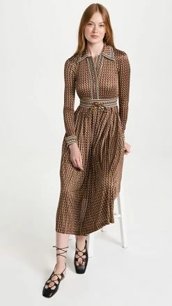 Cheapest ⌛ Tory Burch Basketweave Silky Knit Polo ???? Dress Toasted Granola ????