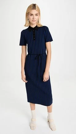 Deals ???? Tory Burch Plaited Rib Polo ???? Dress Navy/Black ????